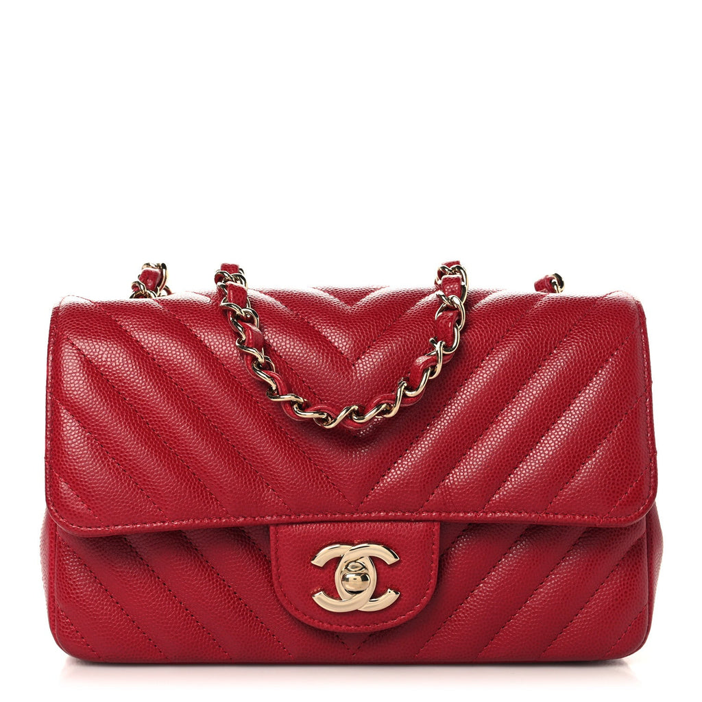 Chanel Caviar Chevron Quilted Mini Rectangular Flap Dark Red