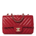 Chanel Caviar Chevron Quilted Mini Rectangular Flap Dark Red