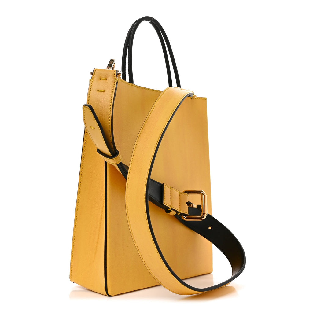 Fendi Vitello Fluffy Logo Small Pack Shopper Tote Yellow Box Black