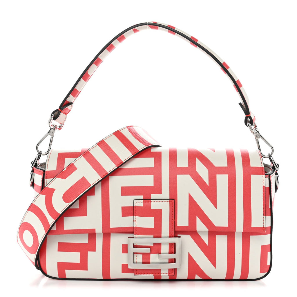 Fendi X MARC JACOBS Vitello Seta Logo Print Baguette Glow Coral White