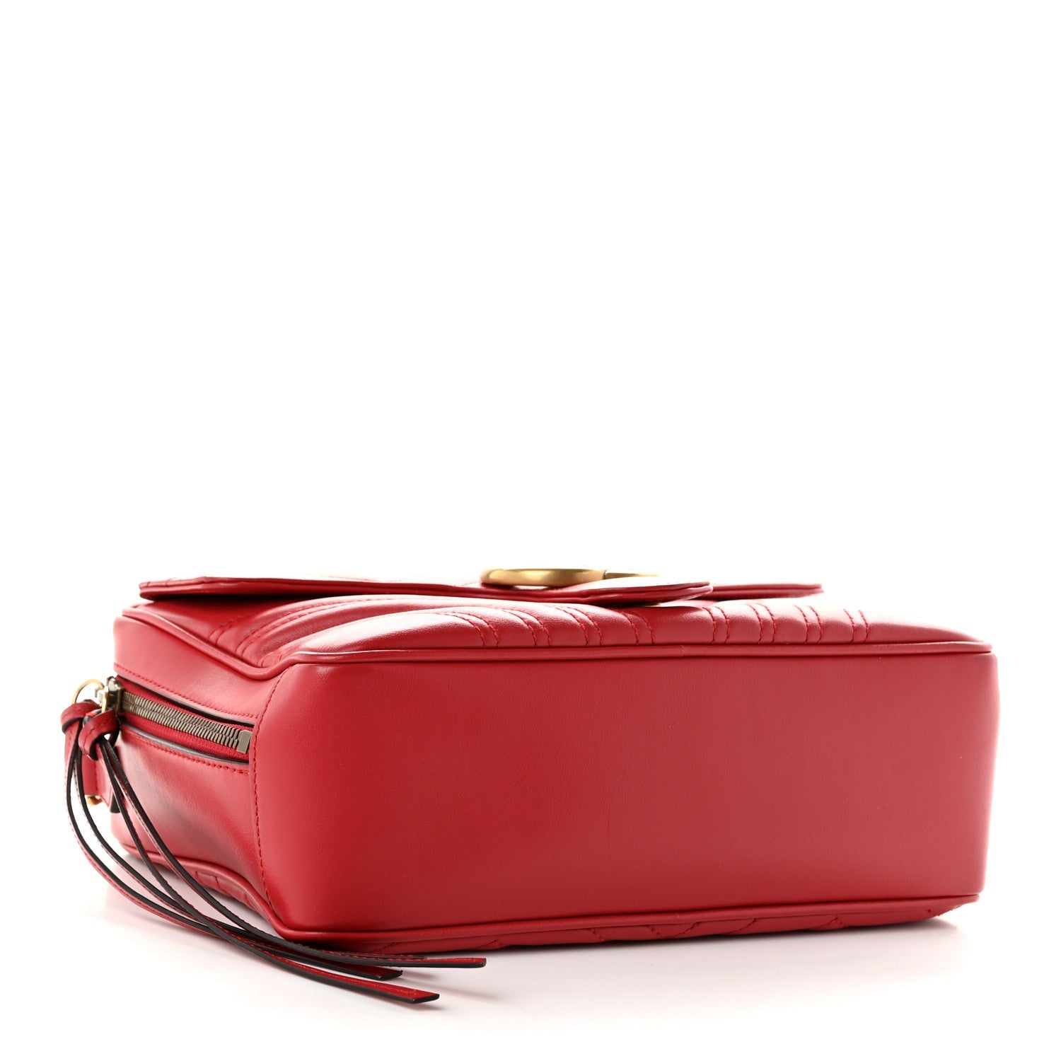 Gucci Calfskin Matelasse Sylvie Web Small GG Marmont Top Handle Shoulder Bag Hibiscus Red