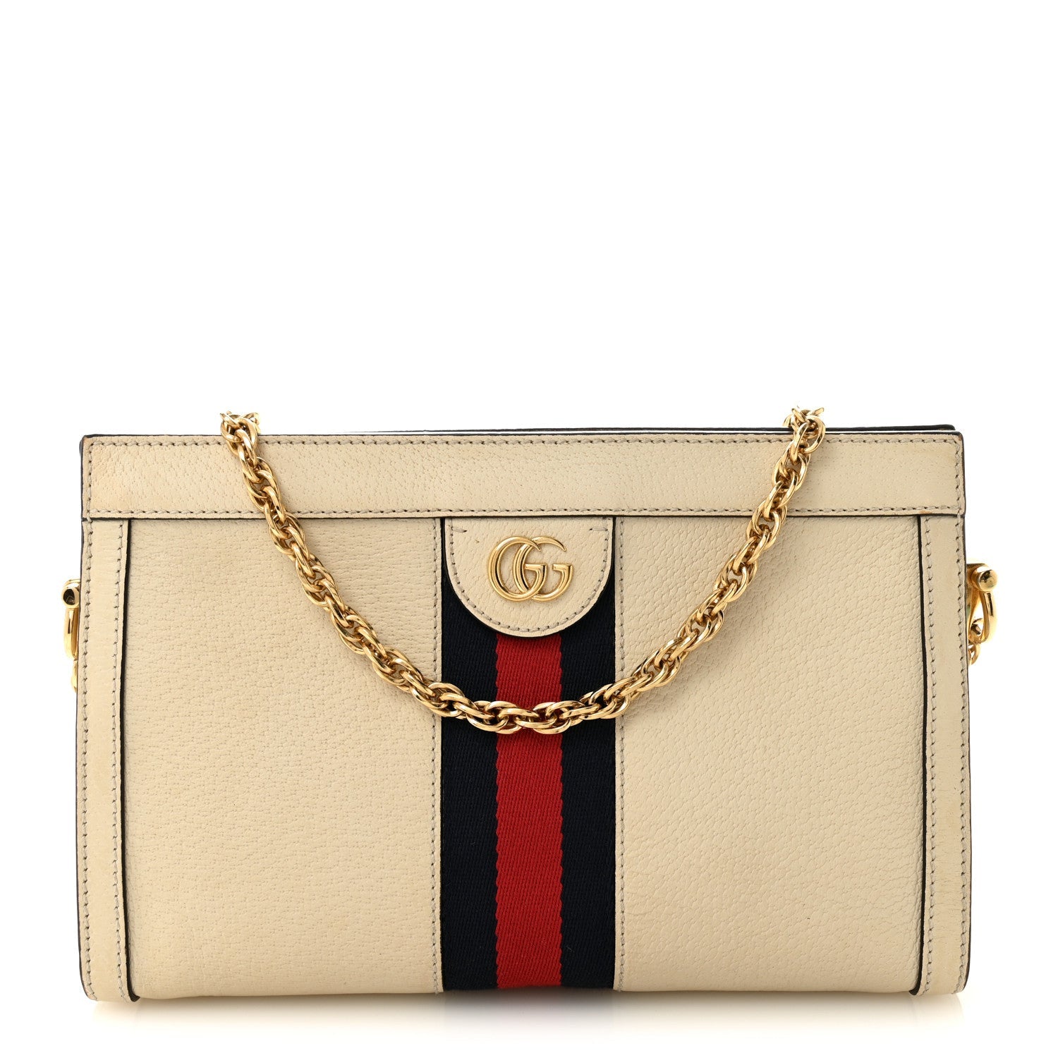Gucci Textured Calfskin Web Small Ophidia Chain Shoulder Bag Mystic White