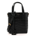 Saint Laurent Calfskin Crocodile Embossed Paris Mini Toy Shopper Tote Black