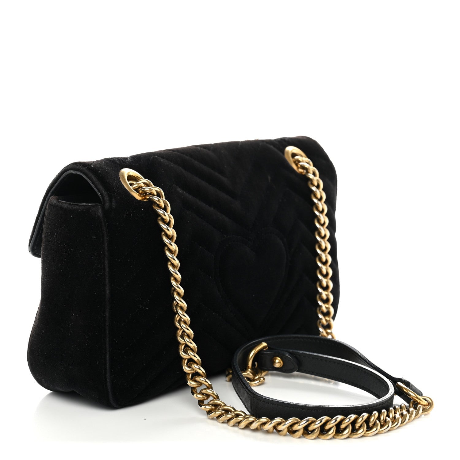 Gucci Velvet Matelasse Mini GG Marmont Shoulder Bag Black