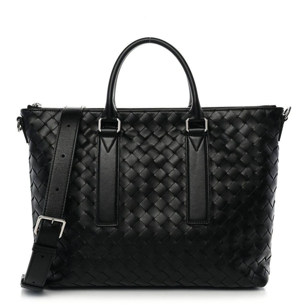 Bottega Veneta Calfskin Intrecciato Zipped Tote Black