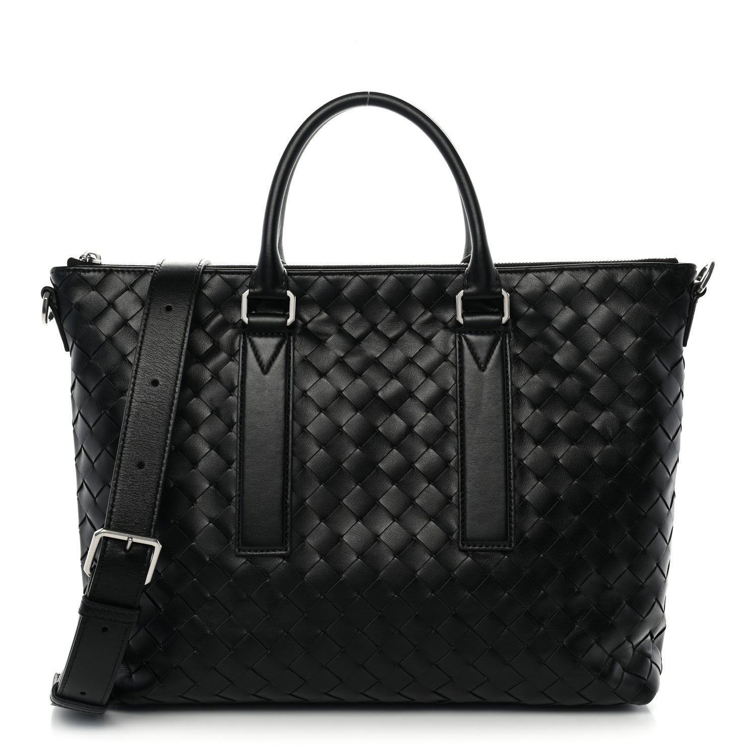 Bottega Veneta Calfskin Intrecciato Zipped Tote Black