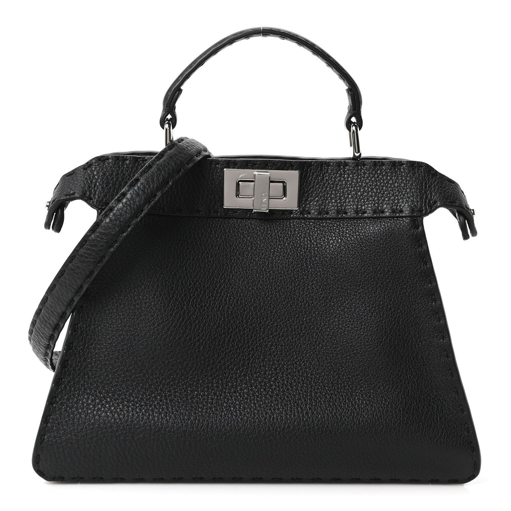 Fendi Cuoio Romano Selleria Chamois Small Peekaboo I SEE U Satchel Black Camel Sunflower