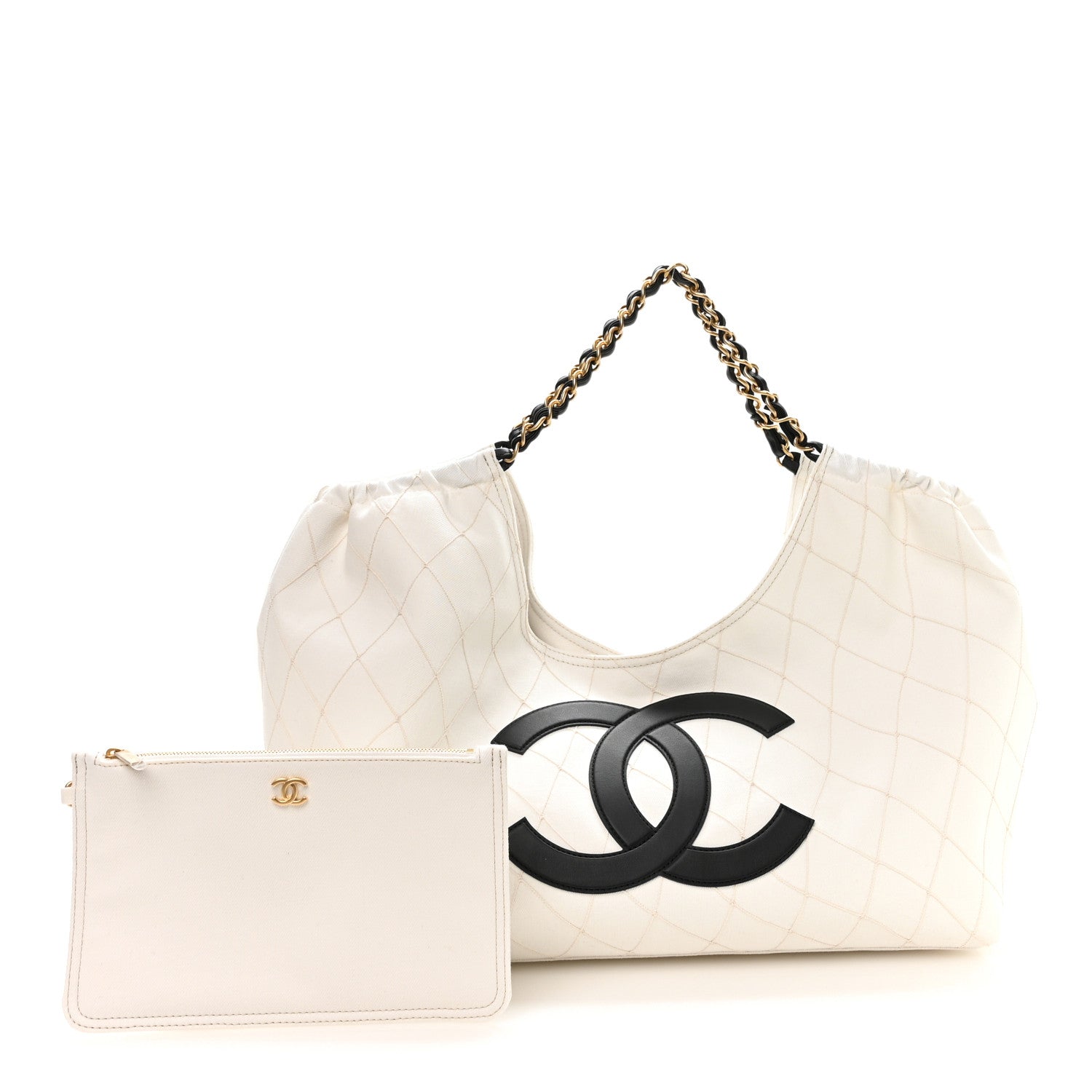 Chanel Denim Calfskin Quilted Coco Beach Small Shopping Tote White Black