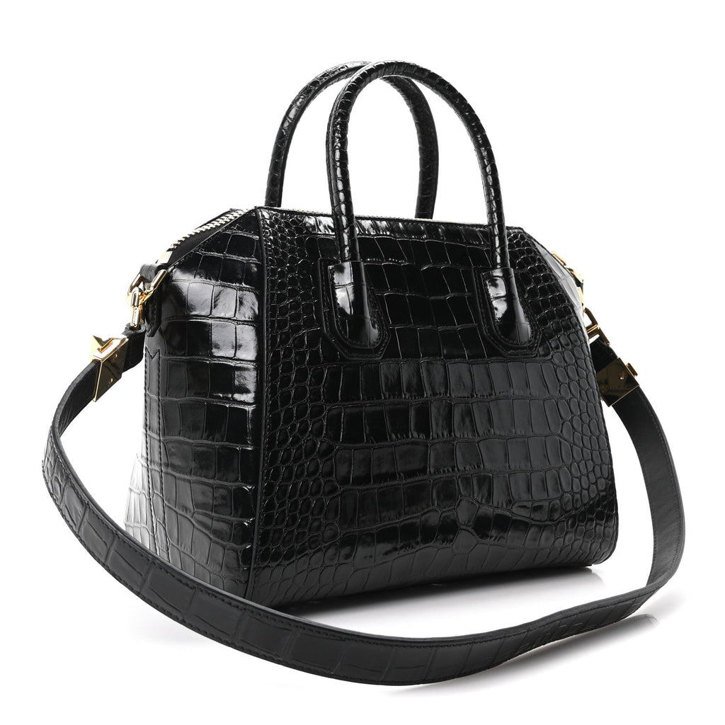 Givenchy Calfskin Crocodile Embossed Small Antigona Black