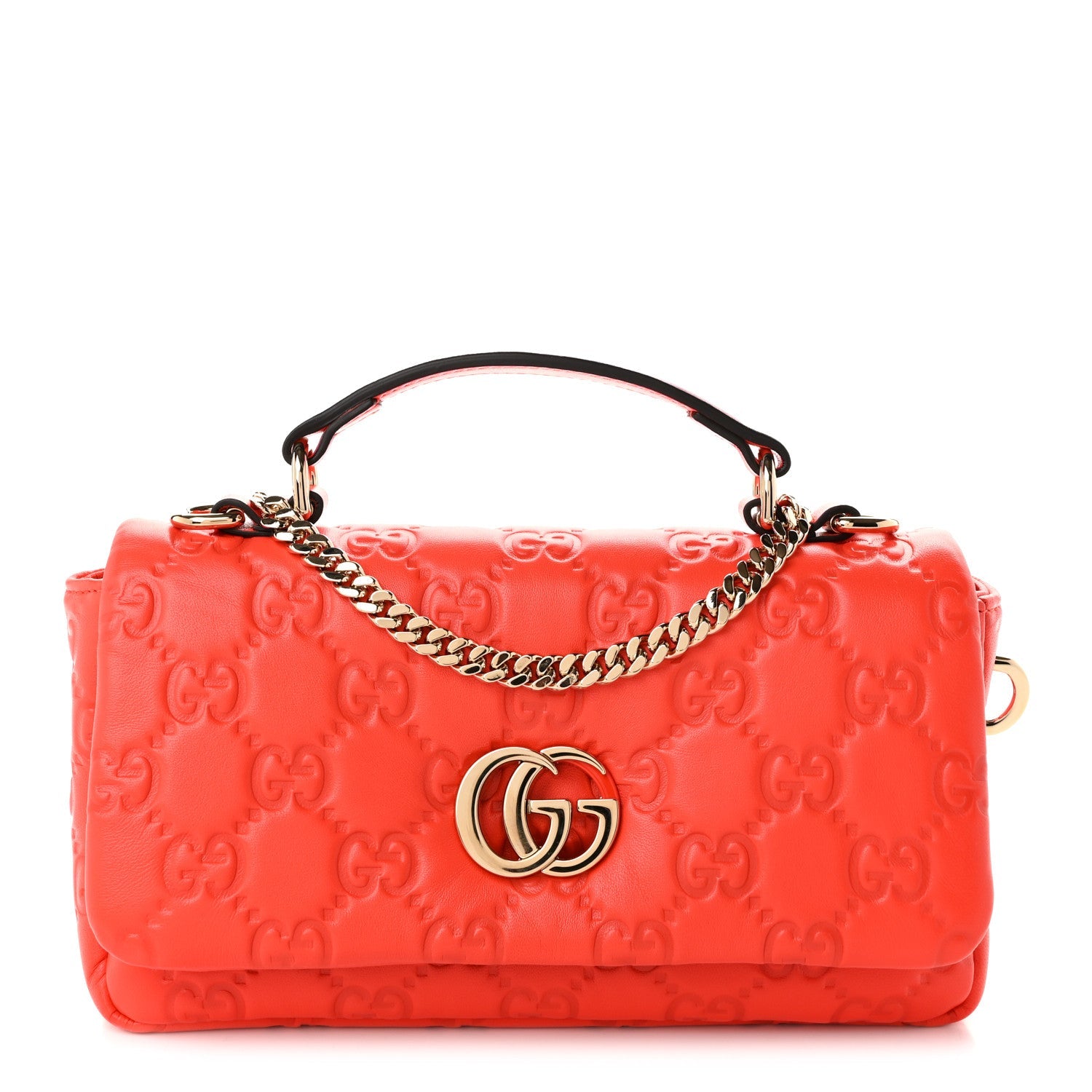 Gucci Lambskin Embossed Mini GG Milano Top Handle Shoulder Bag Orange