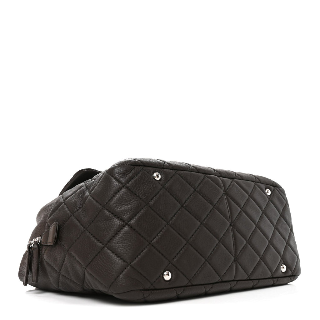 Chanel Lambskin Quilted Travel Flap Tote Dark Brown