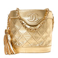 Chanel Metallic Lambskin Quilted Tassel Shoulder Bag Gold