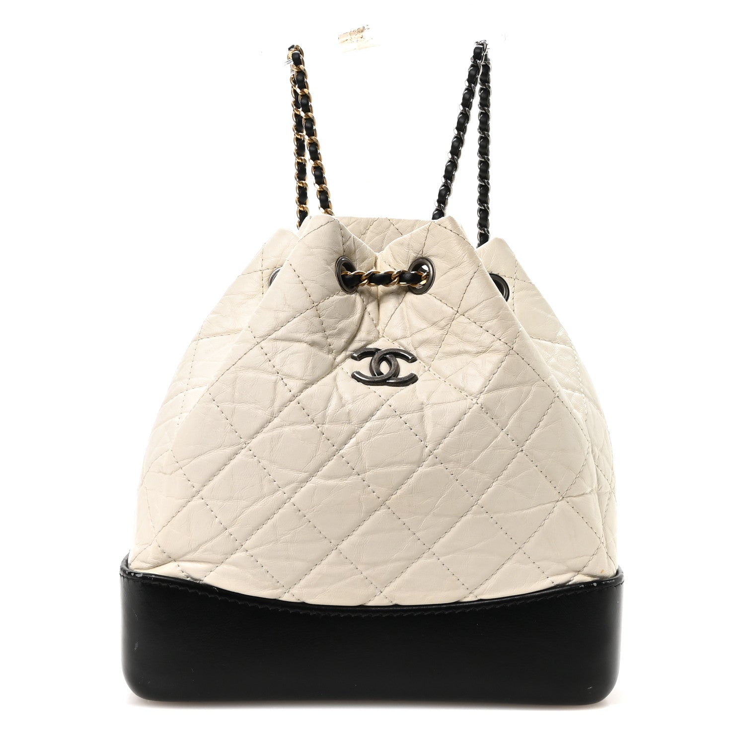 Chanel Aged Calfskin Quilted Small Gabrielle Backpack Black White front view