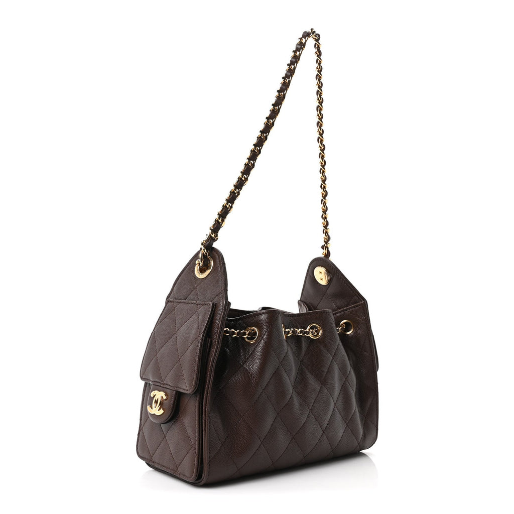 Chanel Caviar Quilted Mini Chanel 25 Handbag Dark Brown