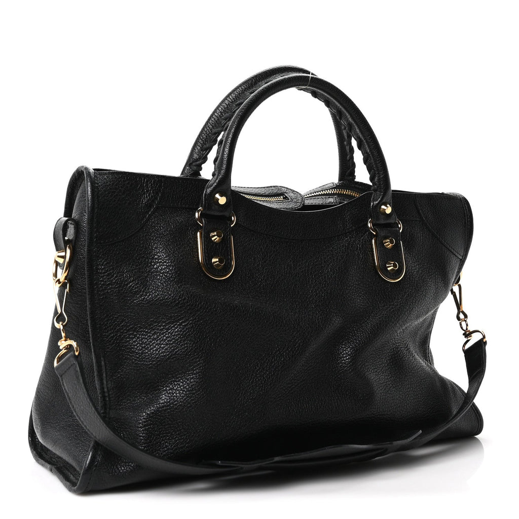 Balenciaga Chevre Gold Metallic Edge Hardware City Black