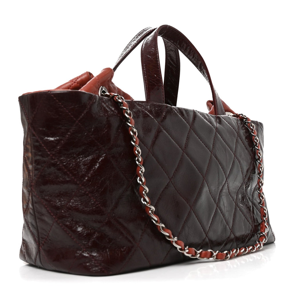Chanel Glazed Calfskin Lambskin Quilted Portobello Tote Burgundy