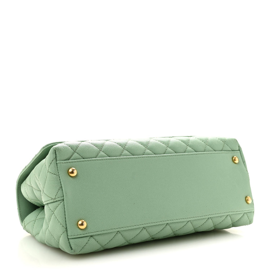 Chanel Caviar Quilted Small Coco Chain Handle Flap Light Green
