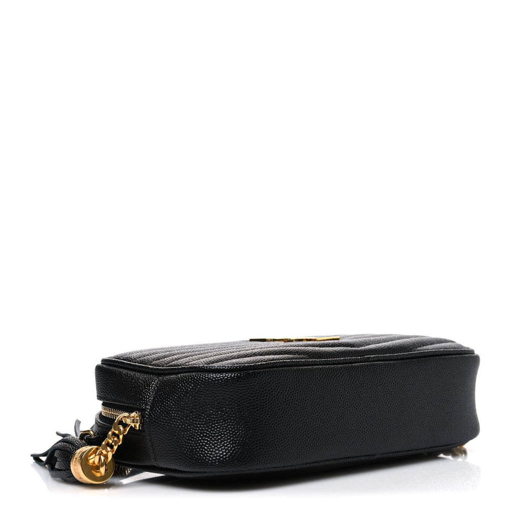 Saint Laurent Grain De Poudre Matelasse Monogram Mini Lou Camera Bag Black