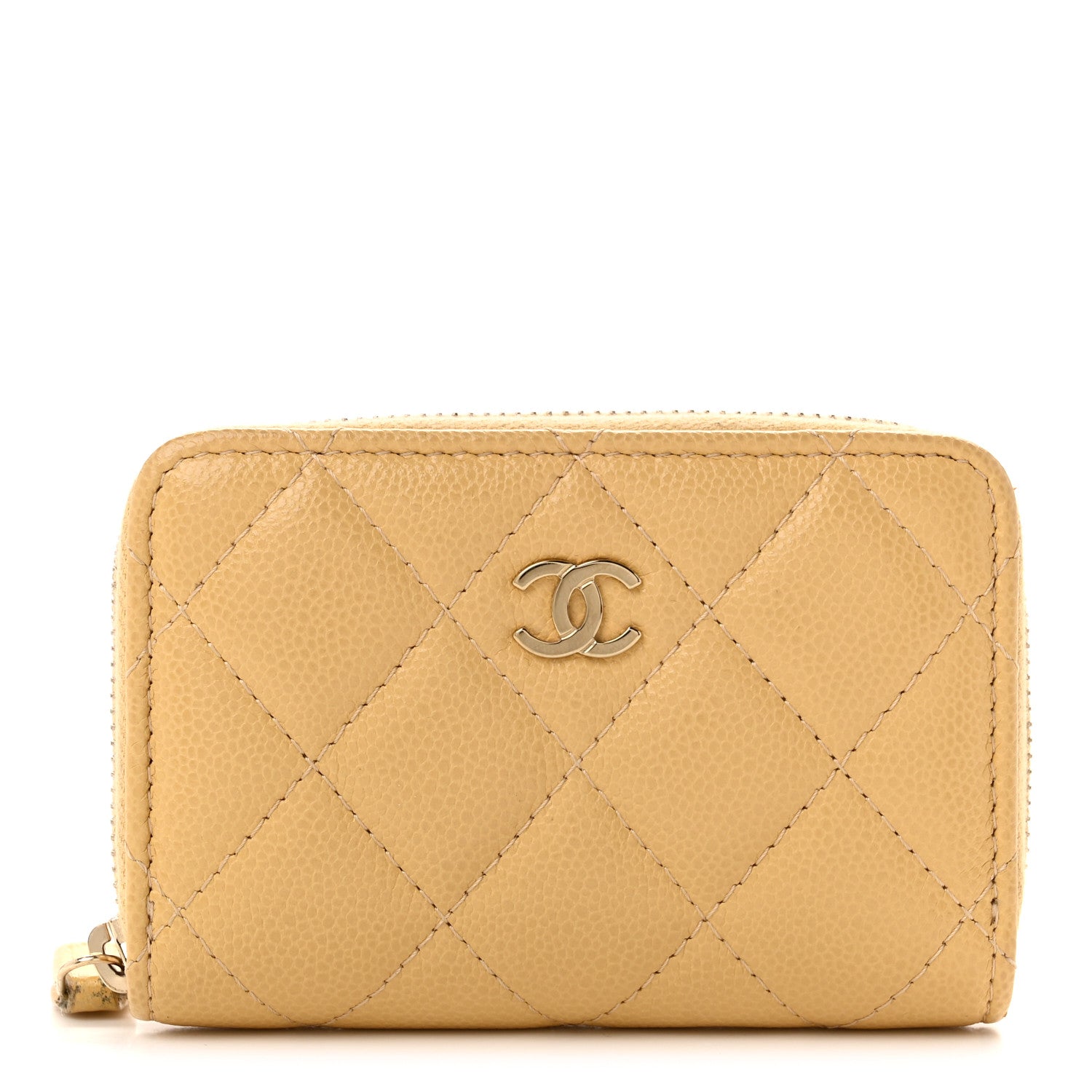 Chanel Caviar Quilted Zip Around Coin Purse Yellow