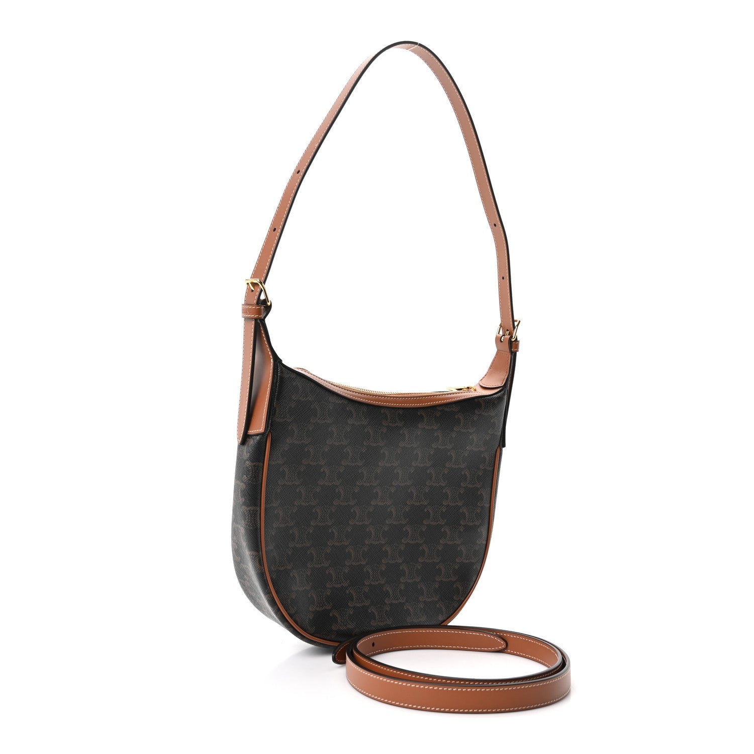 Celine Calfskin Triomphe Canvas Small Heloise Shoulder Bag Tan