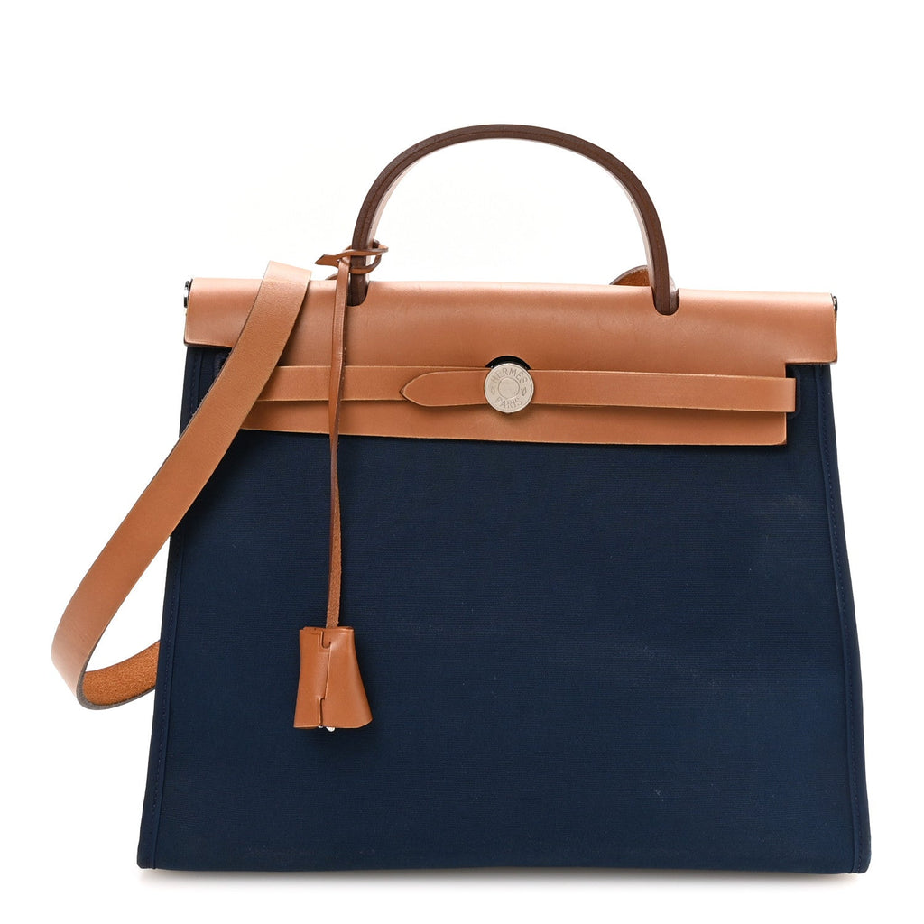 Hermès Vache Hunter Toile Herbag Zip 31 PM Bleu De Malte Natural