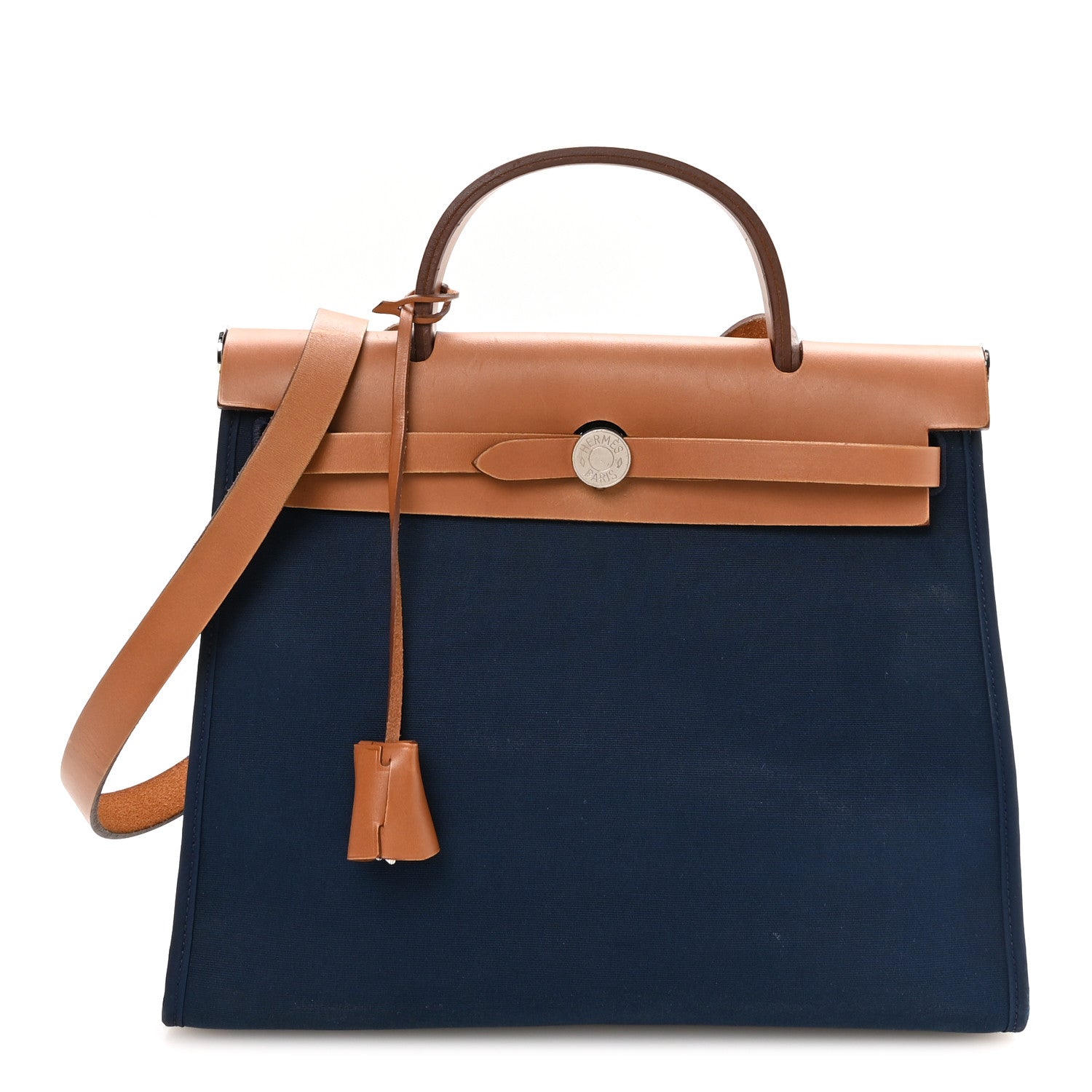 Hermès Vache Hunter Toile Herbag Zip 31 PM Bleu De Malte Natural