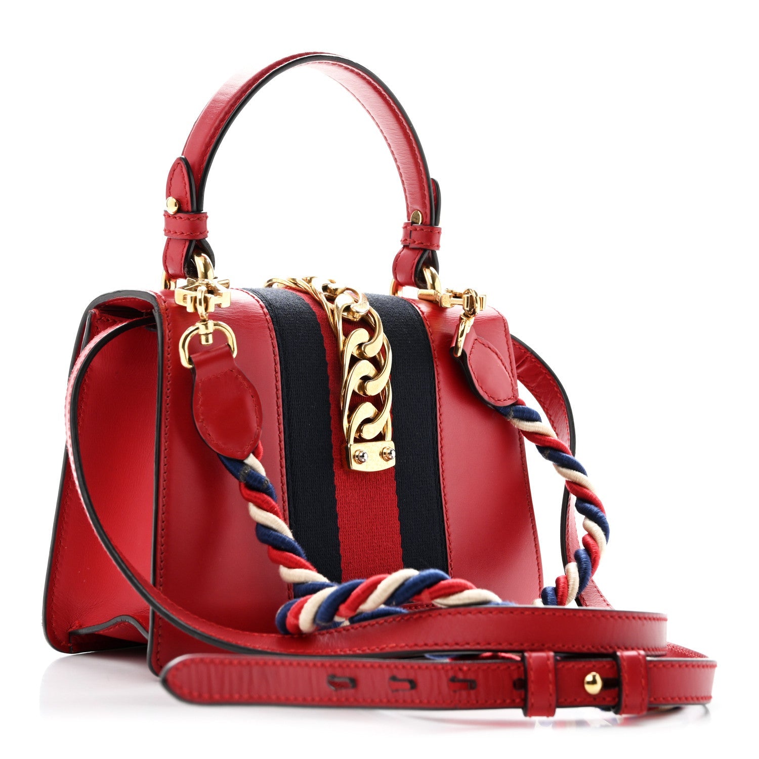 Gucci Calfskin Mini Sylvie Top Handle Bag Hibiscus Red