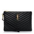 Saint Laurent Calfskin Matelasse Chevron Monogram A5 Wristlet Black
