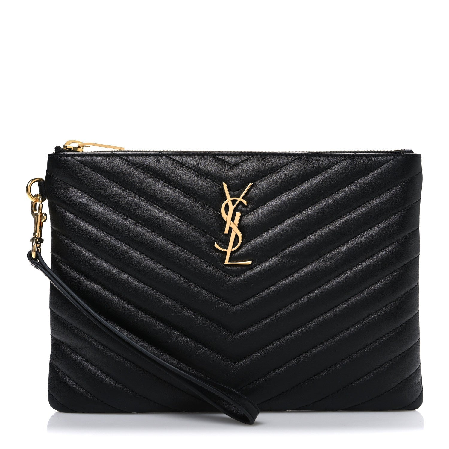 Saint Laurent Calfskin Matelasse Chevron Monogram A5 Wristlet Black