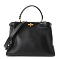 Fendi Vitello Seta Shiny Nappa Medium Peekaboo Iconic Satchel Black