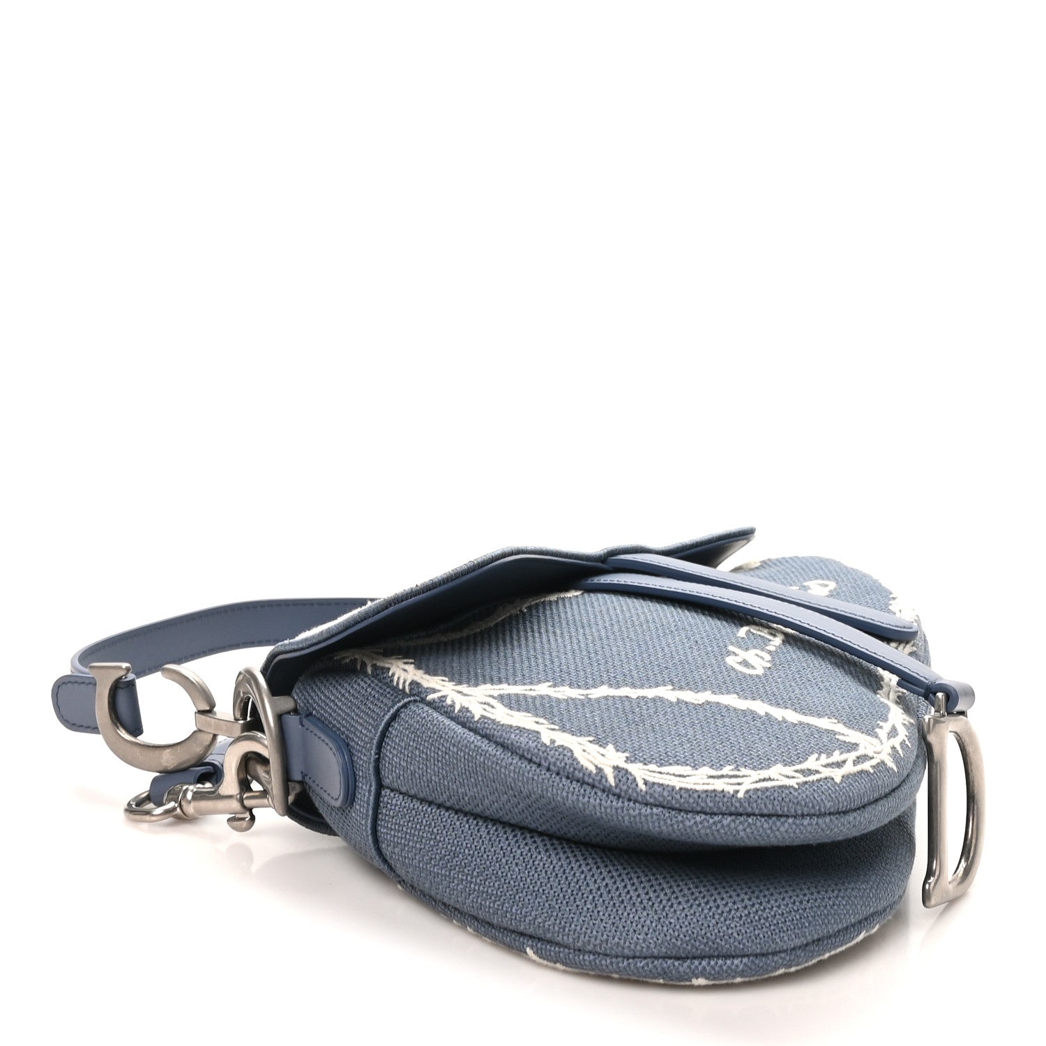 Dior Cotton Canvas Embroidered Les Fleurs Du Mal Saddle Bag Blue