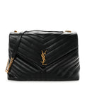 Saint Laurent Calfskin Y Quilted Monogram Large Loulou Chain Satchel Black