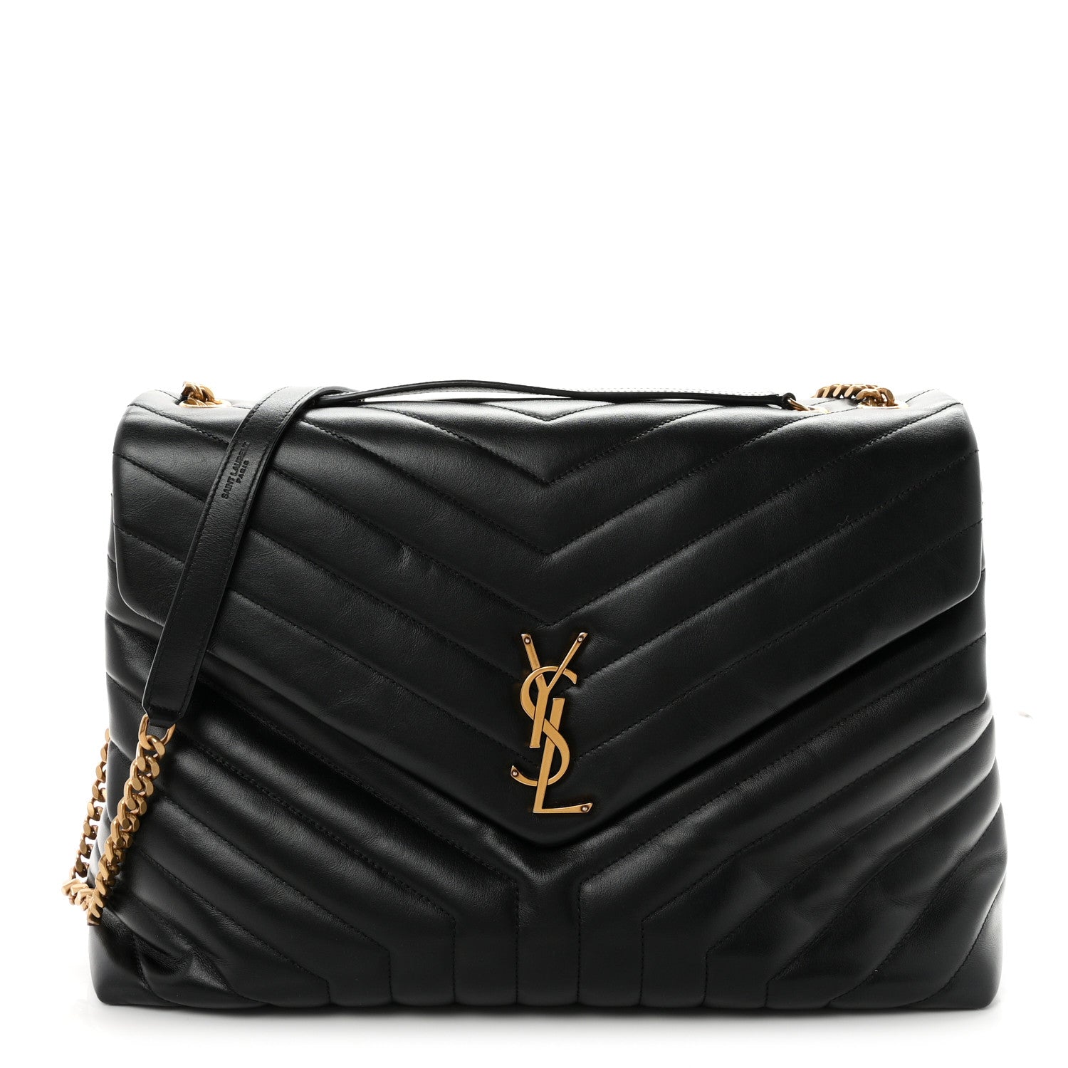Saint Laurent Calfskin Y Quilted Monogram Large Loulou Chain Satchel Black