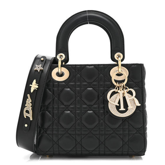 Dior Lambskin Cannage Crystal Small My ABCDior Lady Dior Black