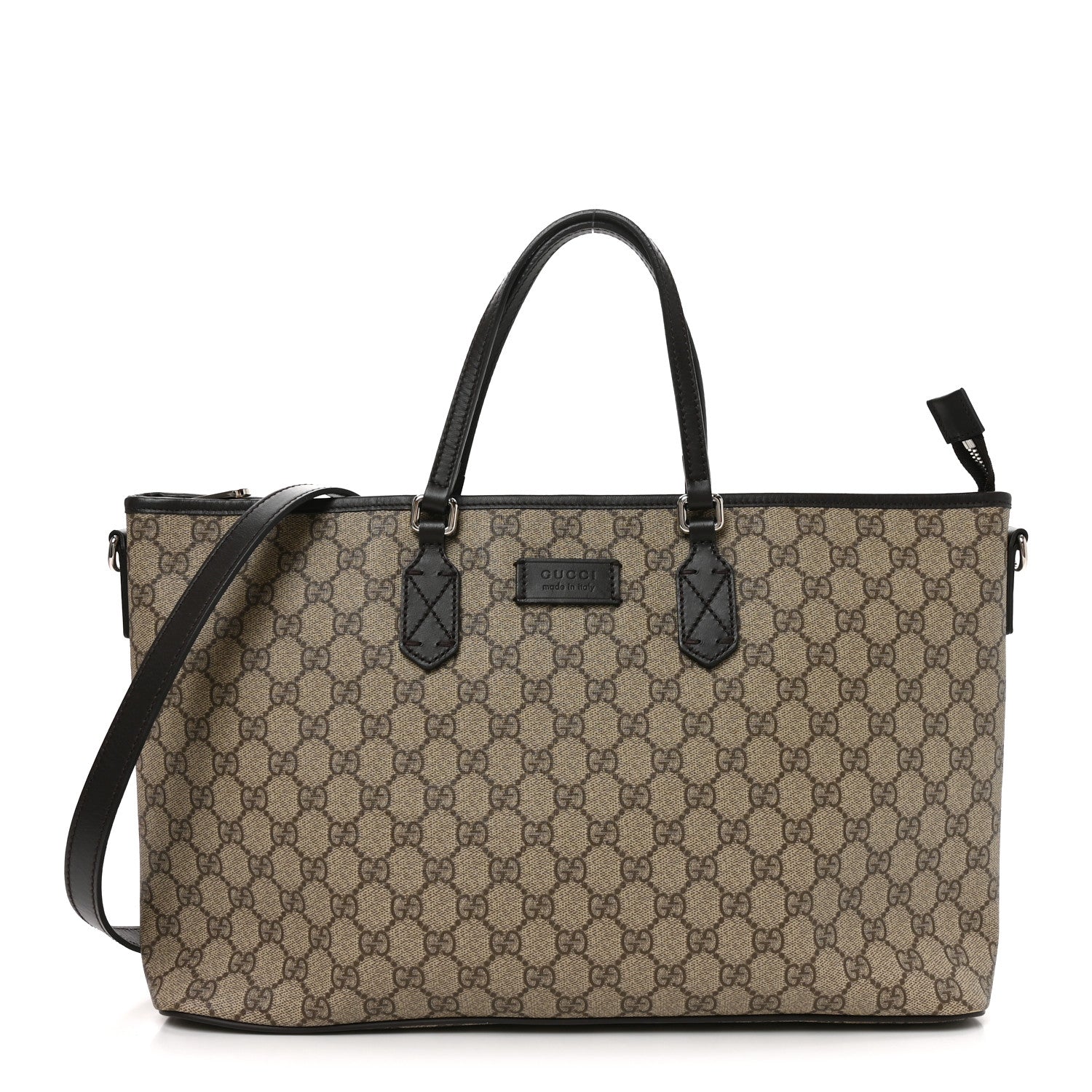 Gucci GG Supreme Monogram Medium Zippered Tote Dark Brown