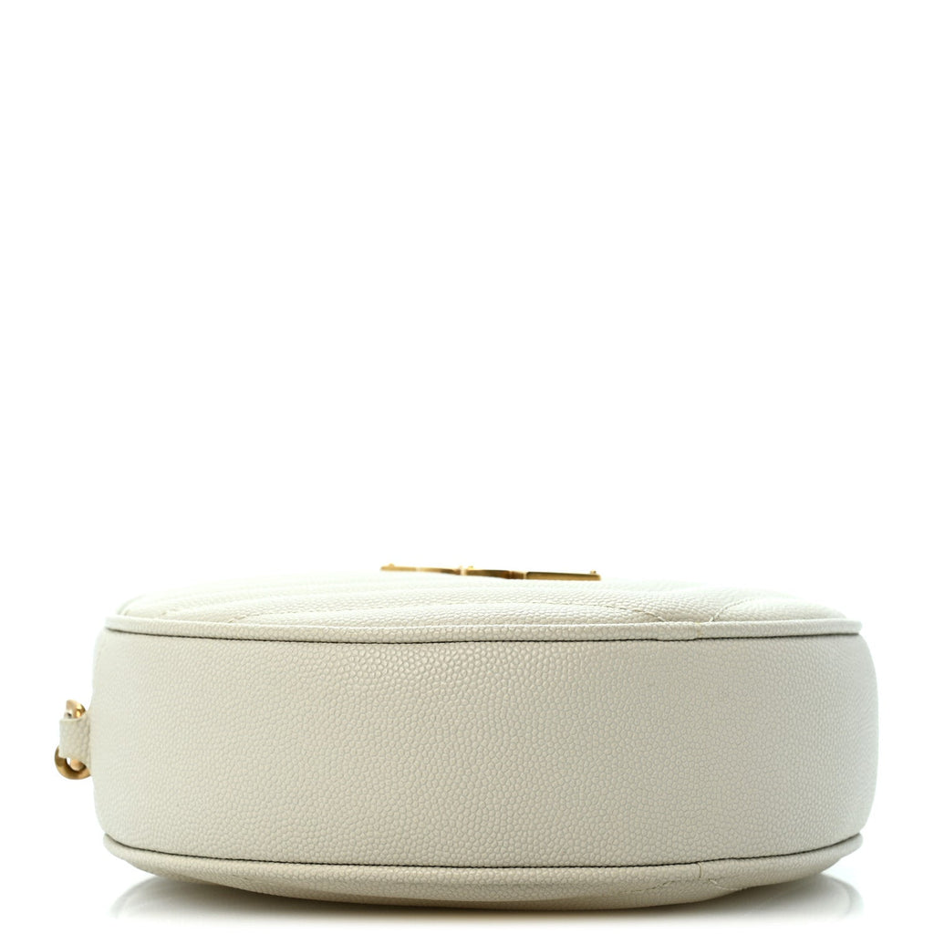 Saint Laurent Grain De Poudre Matelasse Chevron Quilted Round Vinyle Camera Bag Crema Soft