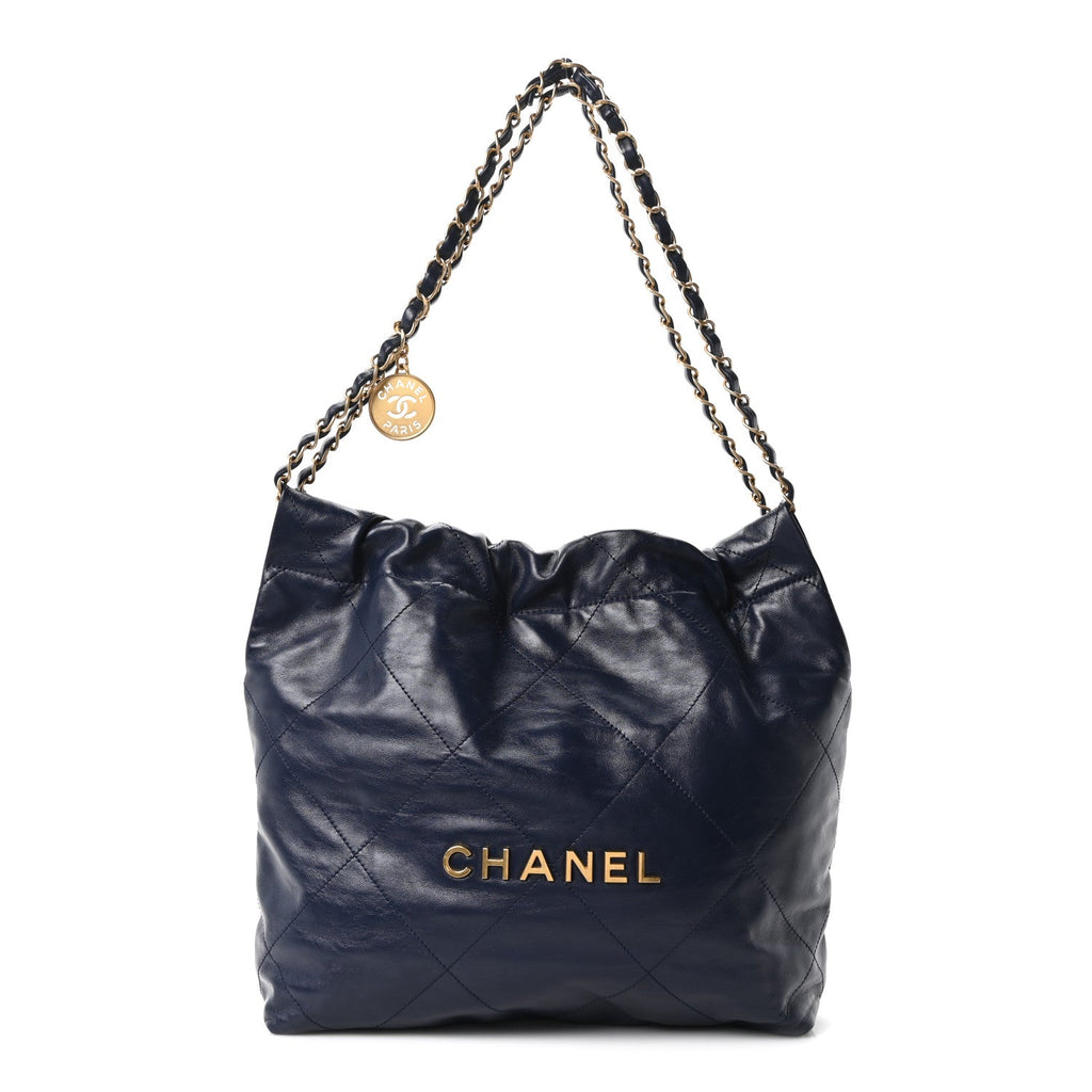 Chanel Shiny Calfskin Quilted Small Chanel 22 Navy