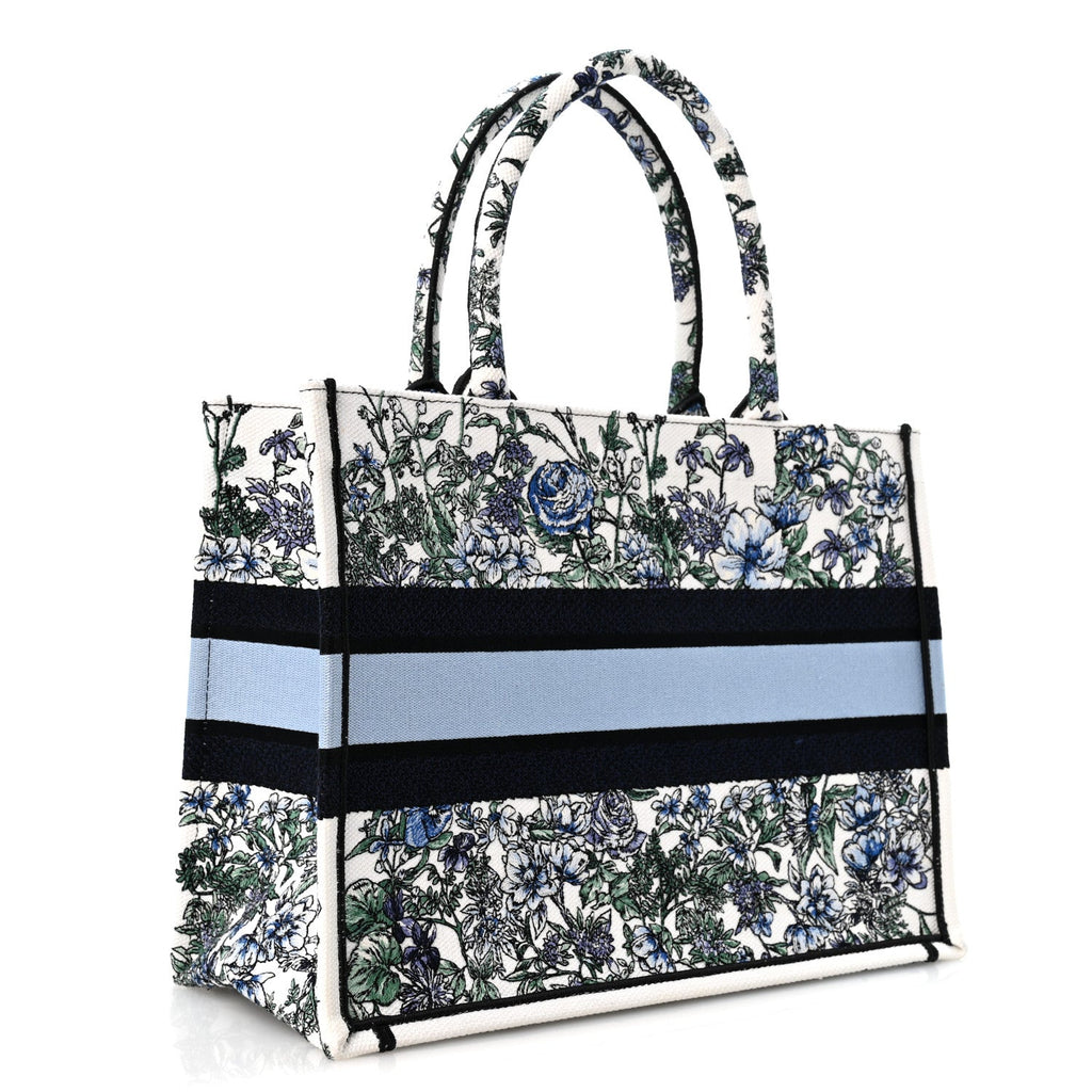 Dior Canvas Embroidered Medium Flowers Book Tote Blue