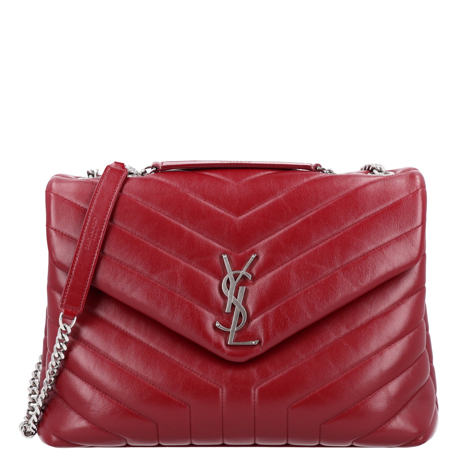 Saint Laurent Calfskin Y Quilted Monogram Medium Loulou Chain Satchel Palissandre
