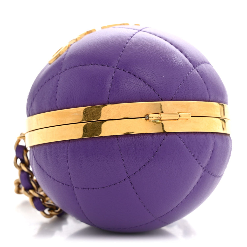 Chanel Lambskin Quilted Sphere Minaudiere Chain Clutch Purple