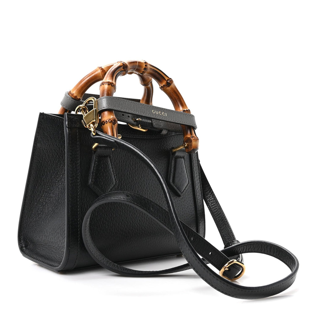 Gucci Textured Dollar Calfskin Web Mini Diana Tote Bag Black Dusty Grey