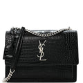 Saint Laurent Calfskin Crocodile Embossed Medium Monogram Sunset Black