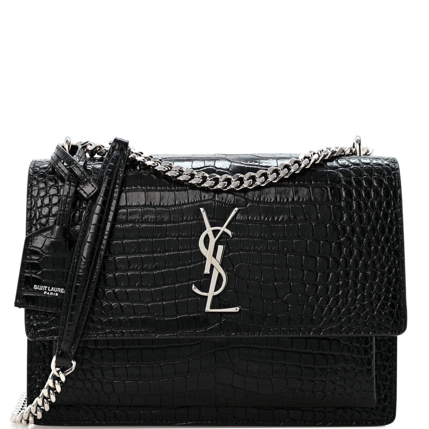 Saint Laurent Calfskin Crocodile Embossed Medium Monogram Sunset Black