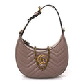 Gucci Calfskin Matelasse Chevron Mini GG Marmont Half Moon Hobo Porcelain Rose