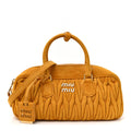 Miu Miu Suede Matelasse Large Arcadie Top Handle Bag Whiskey