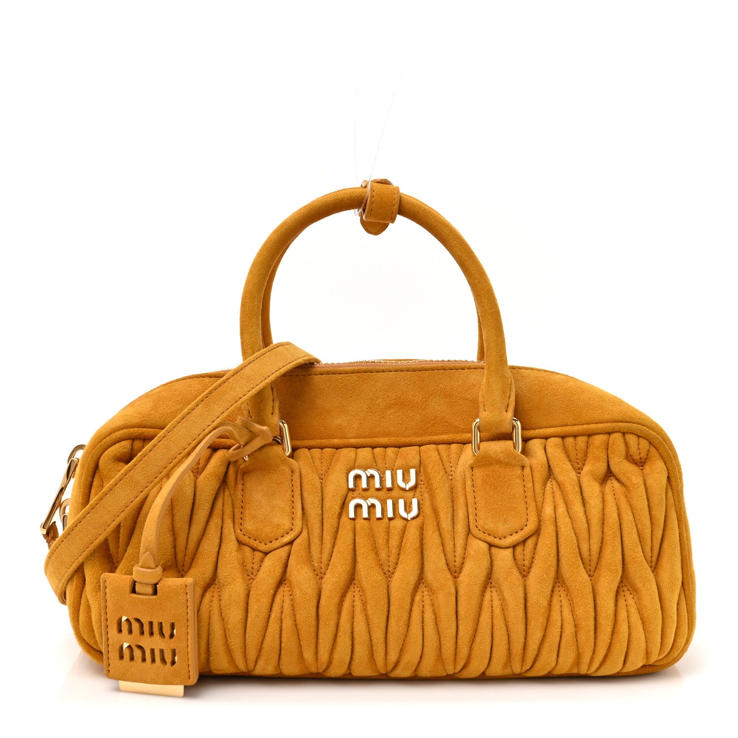 Miu Miu Suede Matelasse Large Arcadie Top Handle Bag Whiskey