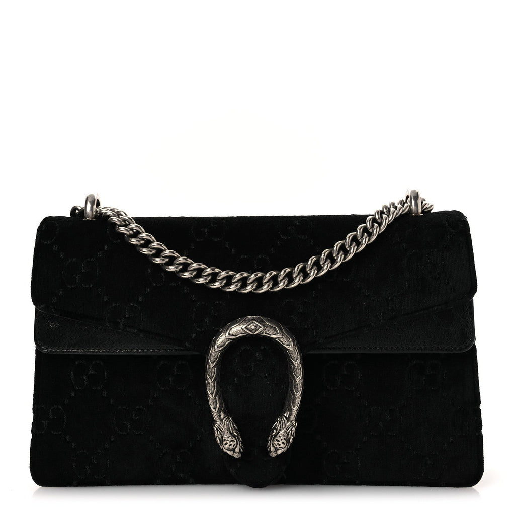 Gucci Velvet GG Monogram Small Dionysus Shoulder Bag Black