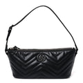 Gucci Calfskin Matelasse Chevron Monochrome GG Marmont Sling Shoulder Bag Black