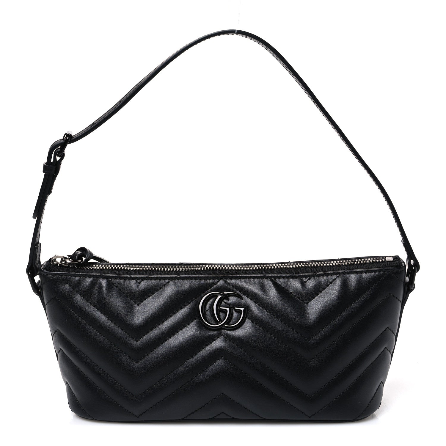 Gucci Calfskin Matelasse Chevron Monochrome GG Marmont Sling Shoulder Bag Black