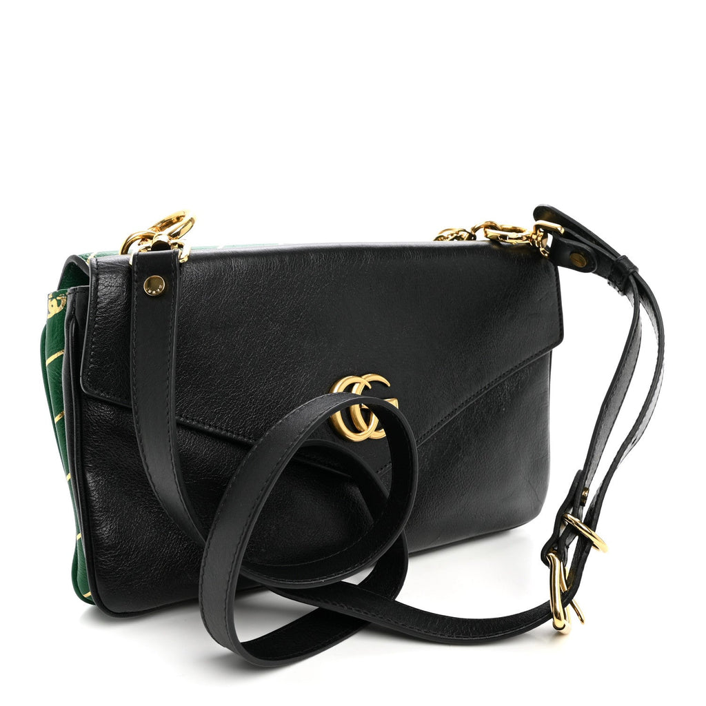 Gucci Calfskin Diagonal GG Medium Thiara Double Envelope Shoulder Bag Emerald Green Black